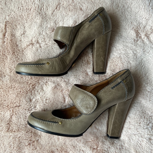Chloe Mary Jane Leather Block Heels Pumps Shoes Taupe EU 40 US 10 - Picture 6 of 17